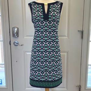Sleeveless Shift Dress, Metal Detail, Mod Print